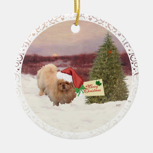 Pekingese Christmas Ceramic Tree Decoration (Front)