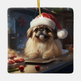 Pekingese Christmas Cookies Festive Holiday Ceramic Ornament