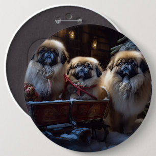 Pekingese Christmas Festive Season 6 Cm Round Badge