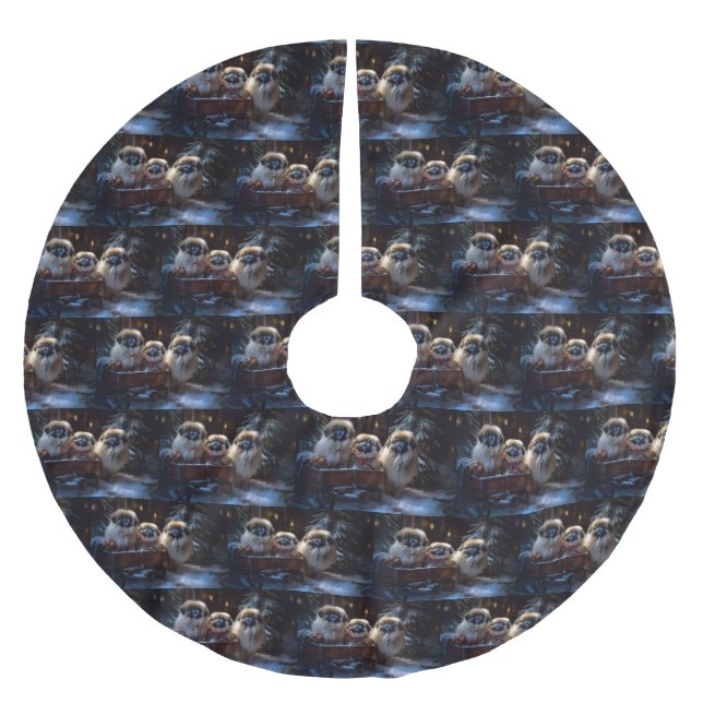 Pekingese Christmas Festive Season Brushed Polyester Tree Skirt (Front)