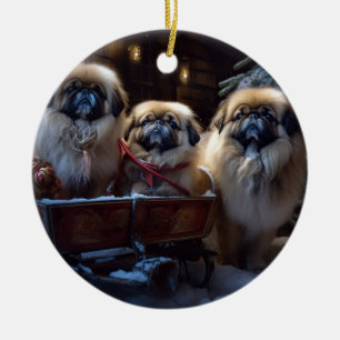 Pekingese Christmas Festive Season Ceramic Ornament