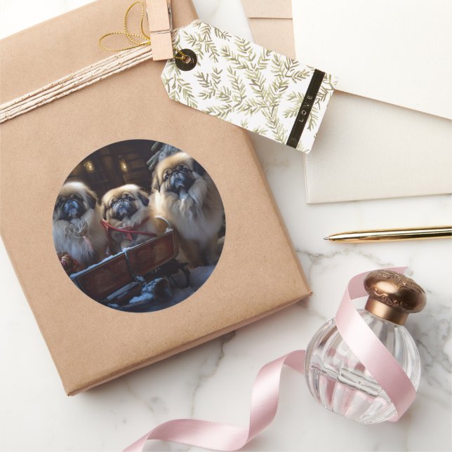 Pekingese Christmas Festive Season Classic Round Sticker (Gifting)
