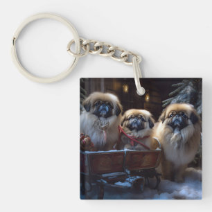 Pekingese Christmas Festive Season Key Ring