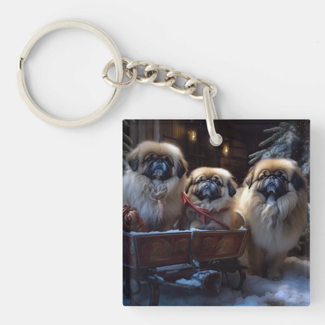 Pekingese Christmas Festive Season Key Ring (Front)