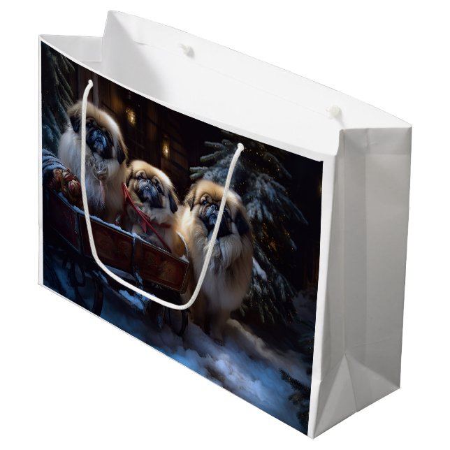Pekingese Christmas Festive Season Large Gift Bag (Front Angled)