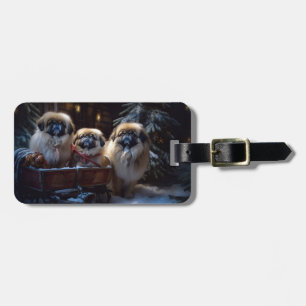 Pekingese Christmas Festive Season Luggage Tag