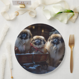 Pekingese Christmas Festive Season Paper Plate