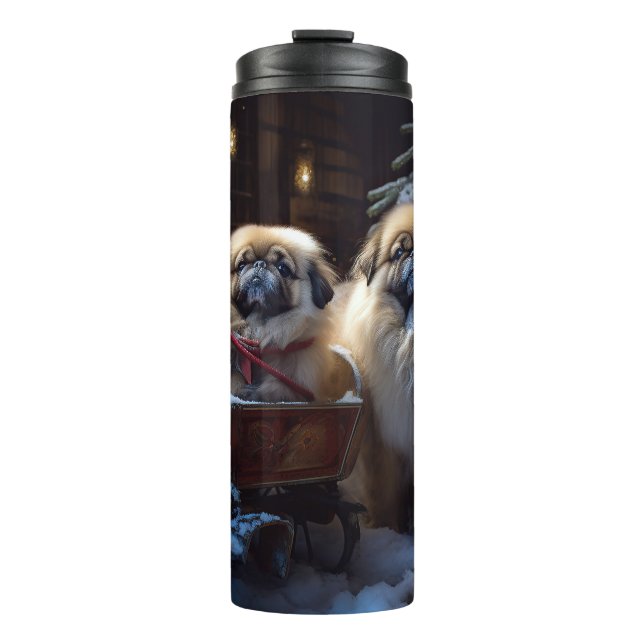 Pekingese Christmas Festive Season Thermal Tumbler (Front)