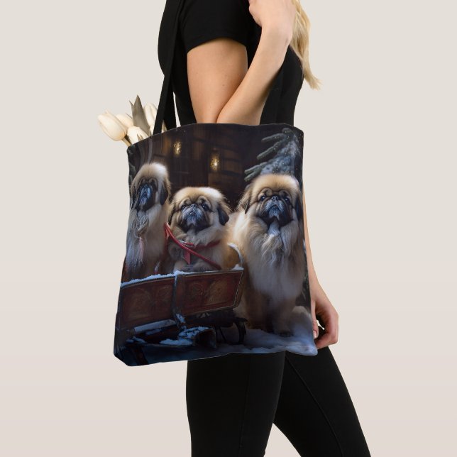 Pekingese Christmas Festive Season Tote Bag (Close Up)