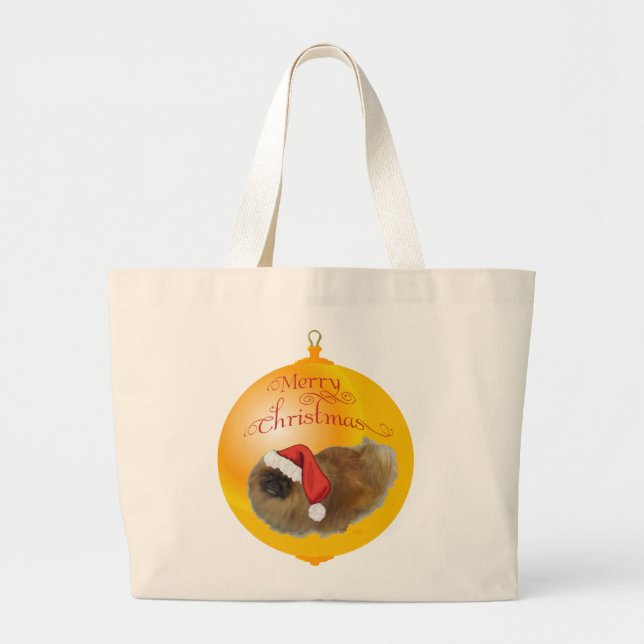 Pekingese Christmas Large Tote Bag (Front)
