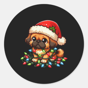 Pekingese Christmas Lights Dog Funny Xmas Classic Round Sticker
