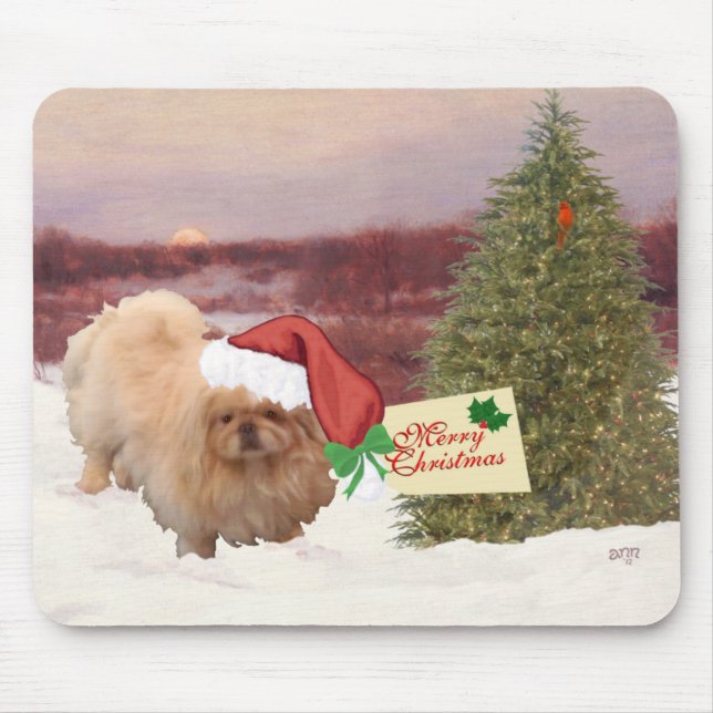 Pekingese Christmas Mouse Pad (Front)