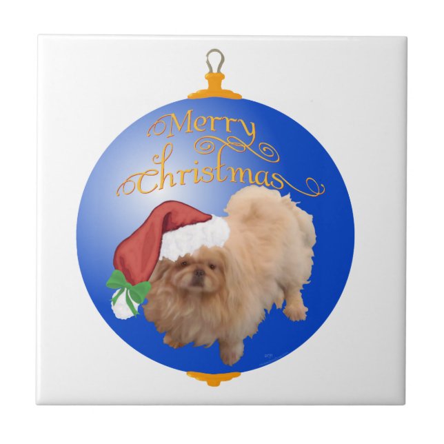 Pekingese Christmas Ornament Ceramic Tile (Front)