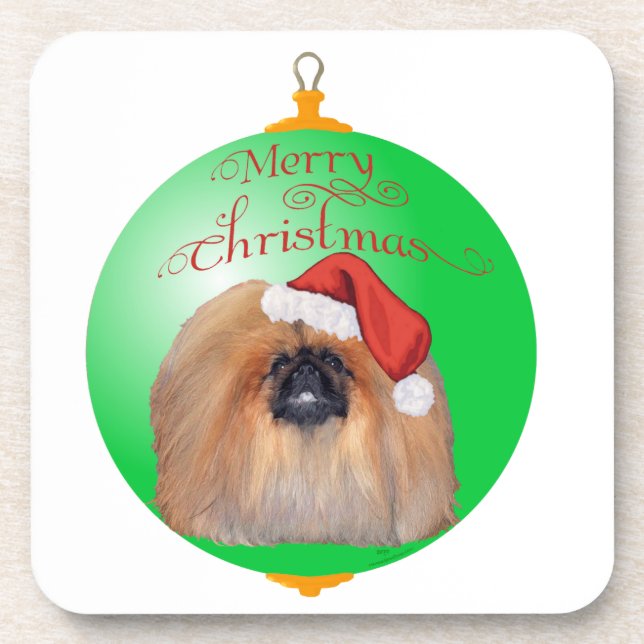 Pekingese Christmas Ornament Coaster (Front)