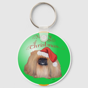 Pekingese Christmas Ornament Key Ring
