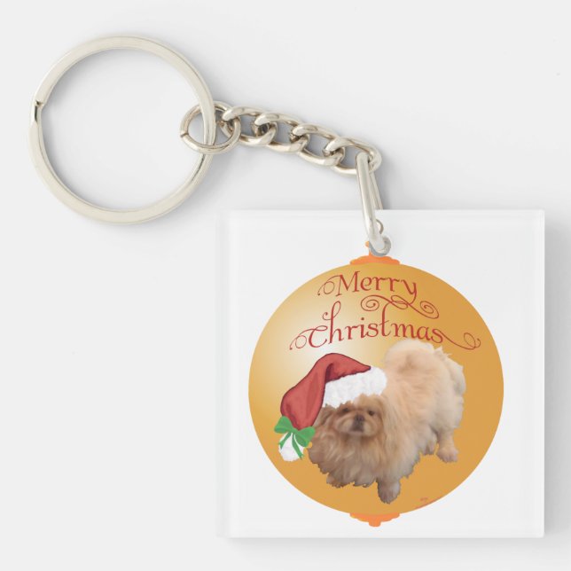 Pekingese Christmas Ornament Key Ring (Front)