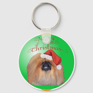 Pekingese Christmas Ornament Key Ring