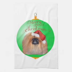 Pekingese Christmas Ornament Tea Towel