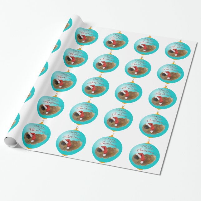 Pekingese Christmas Ornament Wrapping Paper (Unrolled)