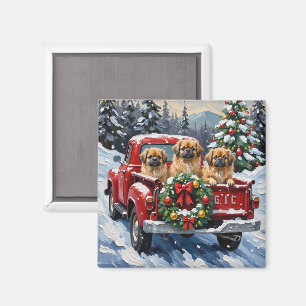 Pekingese Christmas Red Truck Holiday Magnet