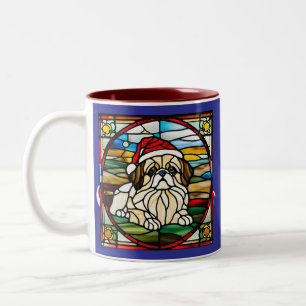 Pekingese Christmas Stained Glass  Two-Tone Coffee Mug
