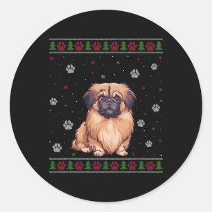 Pekingese Christmas Sweater Xmas Pet Animal Dog Lo Classic Round Sticker