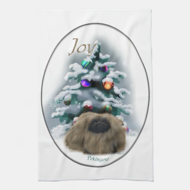 Pekingese Christmas Tea Towel (Vertical)