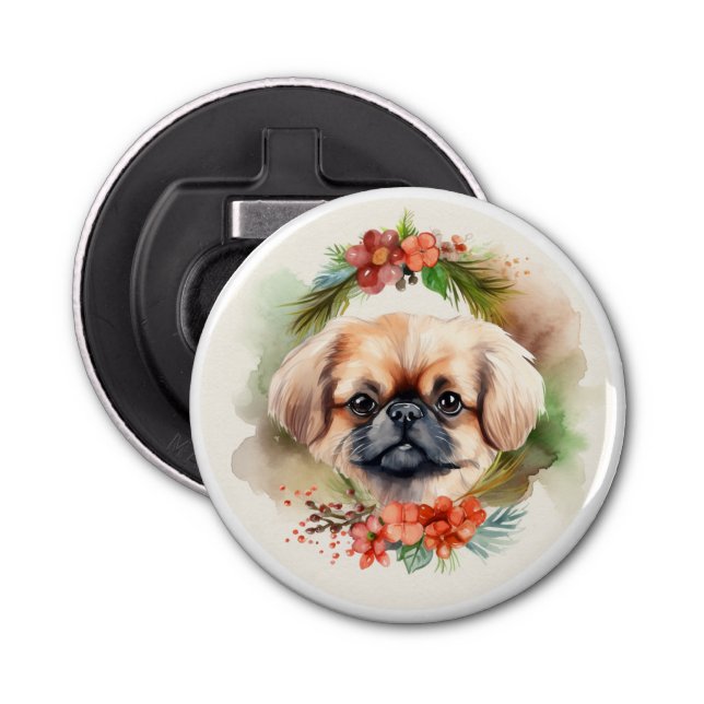 Pekingese Christmas Wreath Festive Pup  Bottle Opener (Front)