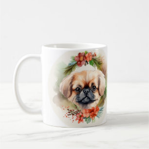 Pekingese Christmas Wreath Festive Pup  Coffee Mug