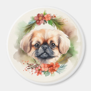 Pekingese Christmas Wreath Festive Pup  Magnet