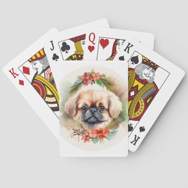 Pekingese Christmas Wreath Festive Pup  Playing Cards (Back)