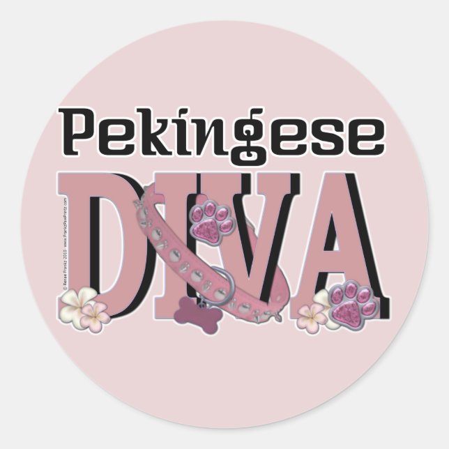 Pekingese DIVA Classic Round Sticker (Front)