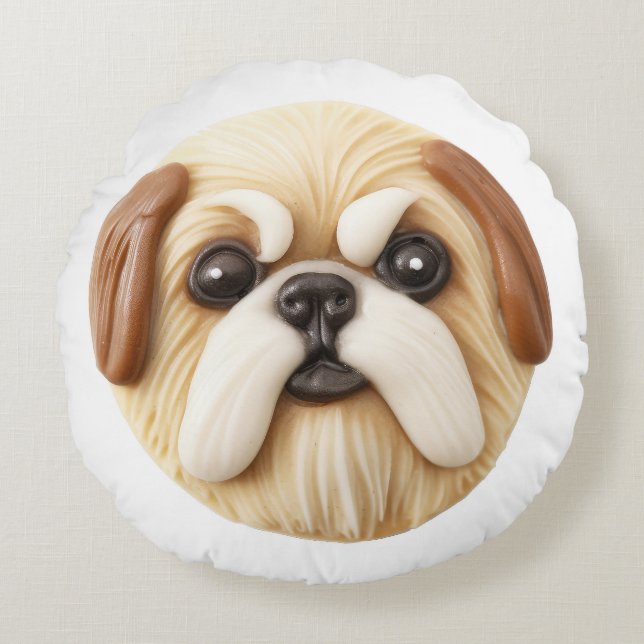 Pekingese Dog 3D Inspired Round Cushion (Front)