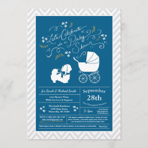 Pekingese Dog Baby Shower Boy Blue Invitation