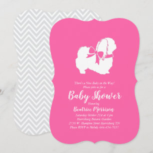Pekingese Dog Baby Shower Girl Pink Invitation