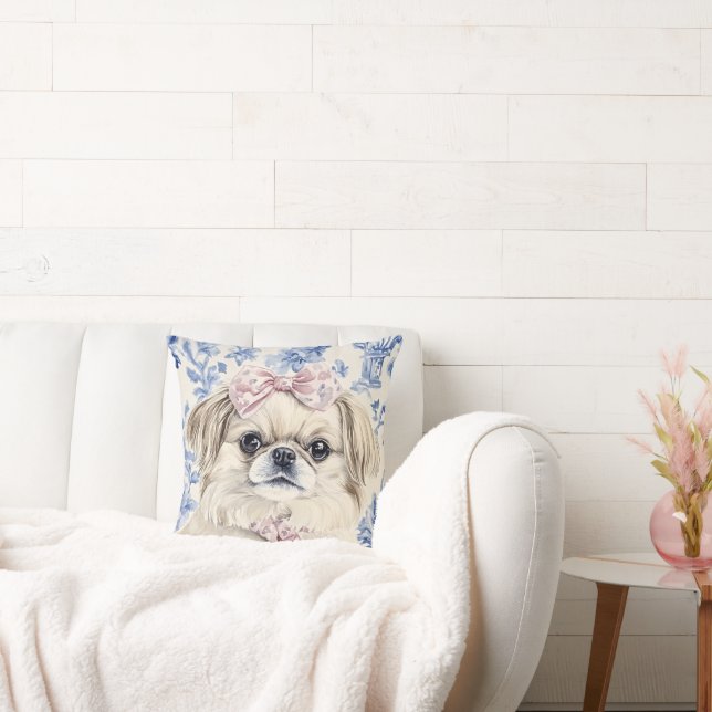 Pekingese Dog Blue Toile Cushion (Couch)