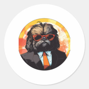 Pekingese Dog Businessman   Classic Round Sticker