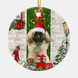 Pekingese Dog Christmas  Ceramic Ornament
