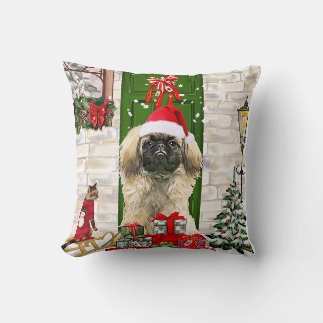 Pekingese Dog Christmas Cushion (Front)