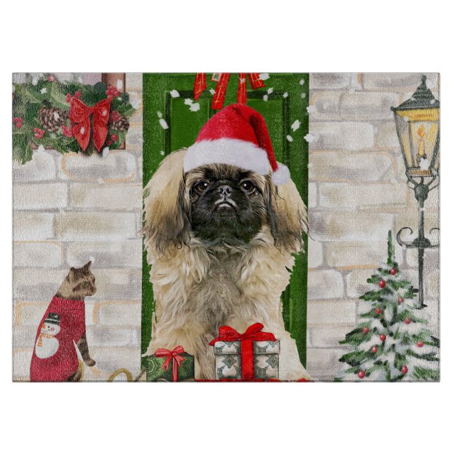Pekingese Dog Christmas  Cutting Board (Front)