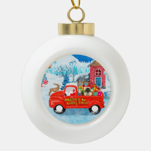 Pekingese Dog Christmas Delivery Truck Snow   Ceramic Ball Christmas Ornament