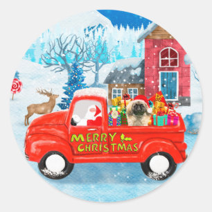 Pekingese Dog Christmas Delivery Truck Snow Classic Round Sticker