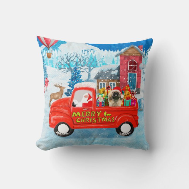 Pekingese Dog Christmas Delivery Truck Snow  Cushion (Front)