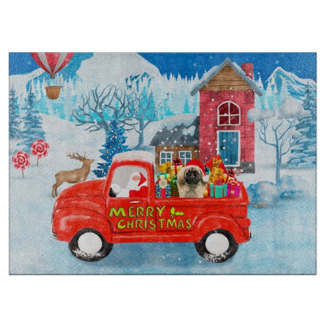 Pekingese Dog Christmas Delivery Truck Snow Cutting Board (Front)