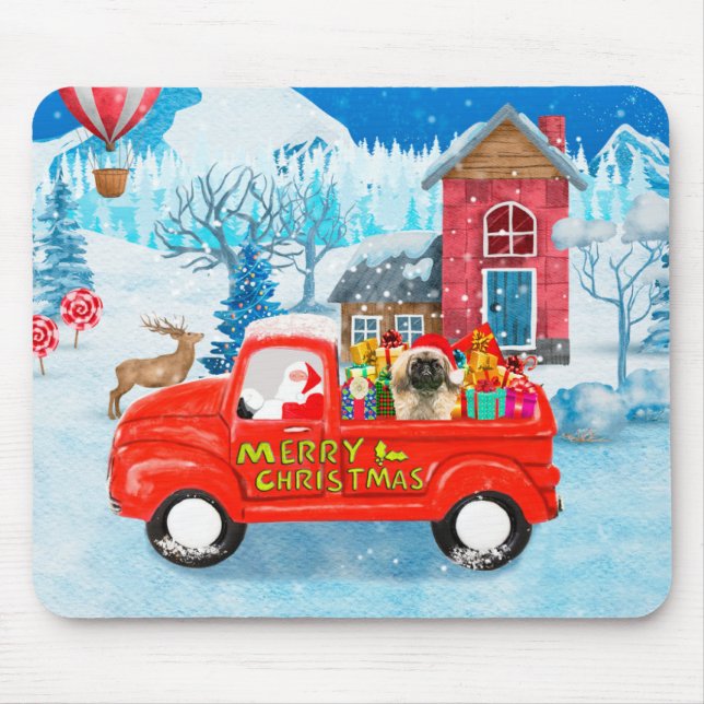 Pekingese Dog Christmas Delivery Truck Snow  Mouse Pad (Front)