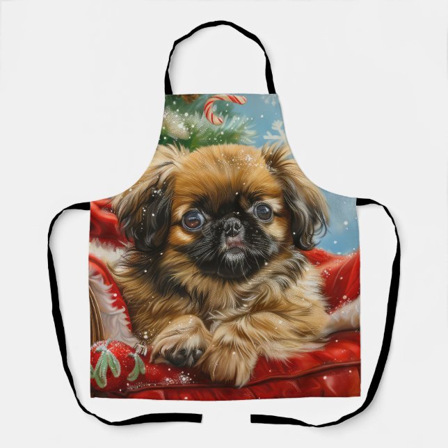 Pekingese Dog Christmas Festive Apron (Front)