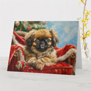 Pekingese Dog Christmas Festive Card