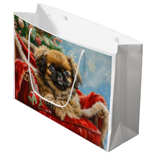 Pekingese Dog Christmas Festive Large Gift Bag (Front Angled)