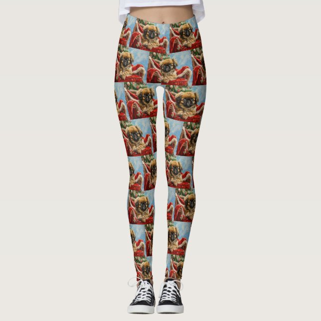 Pekingese Dog Christmas Festive Leggings (Front)