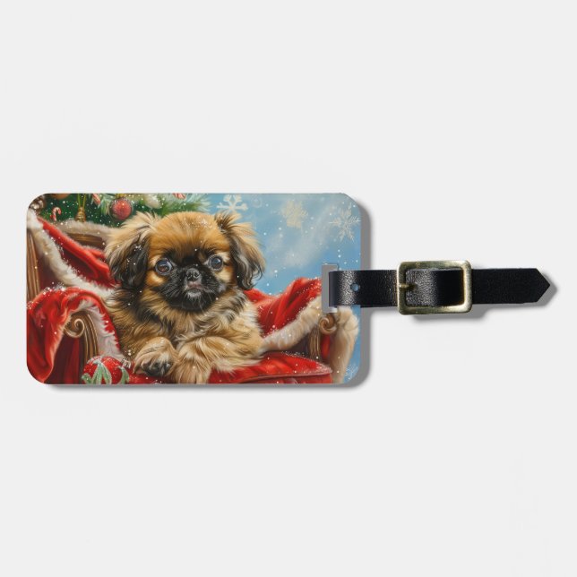 Pekingese Dog Christmas Festive Luggage Tag (Front Horizontal)